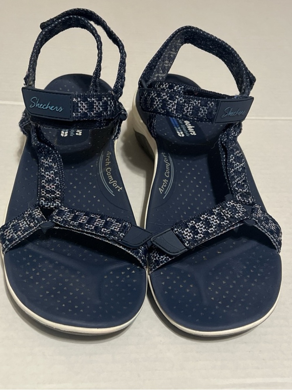 Skechers Arch Fit Reggae-Grounded Sandals Navy BLUE Women Sz 10.5 Beach Pool